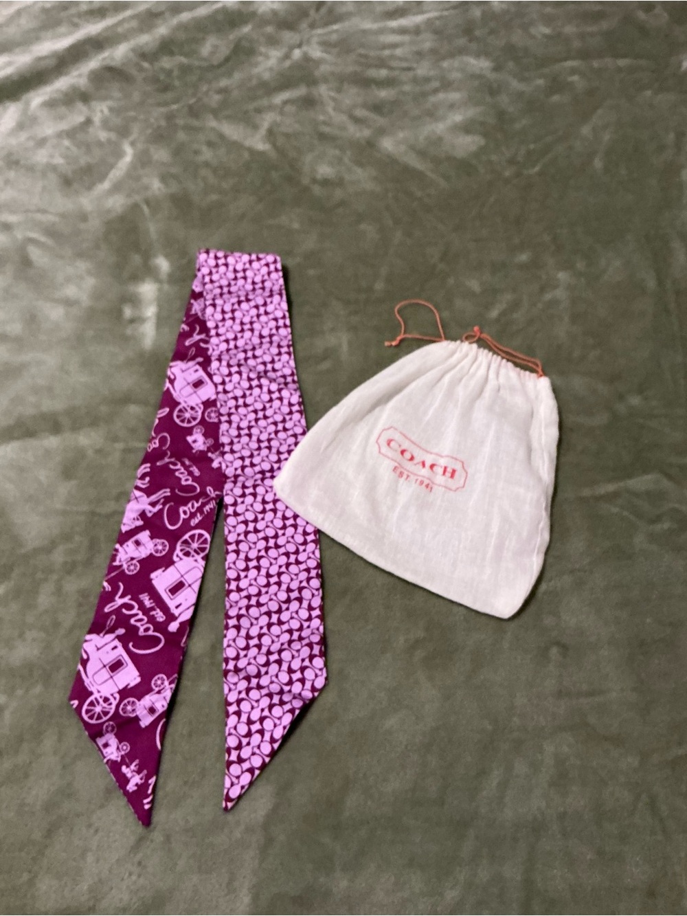 COACH Pink Printed Silk Twilly Scarf LIKE NEW